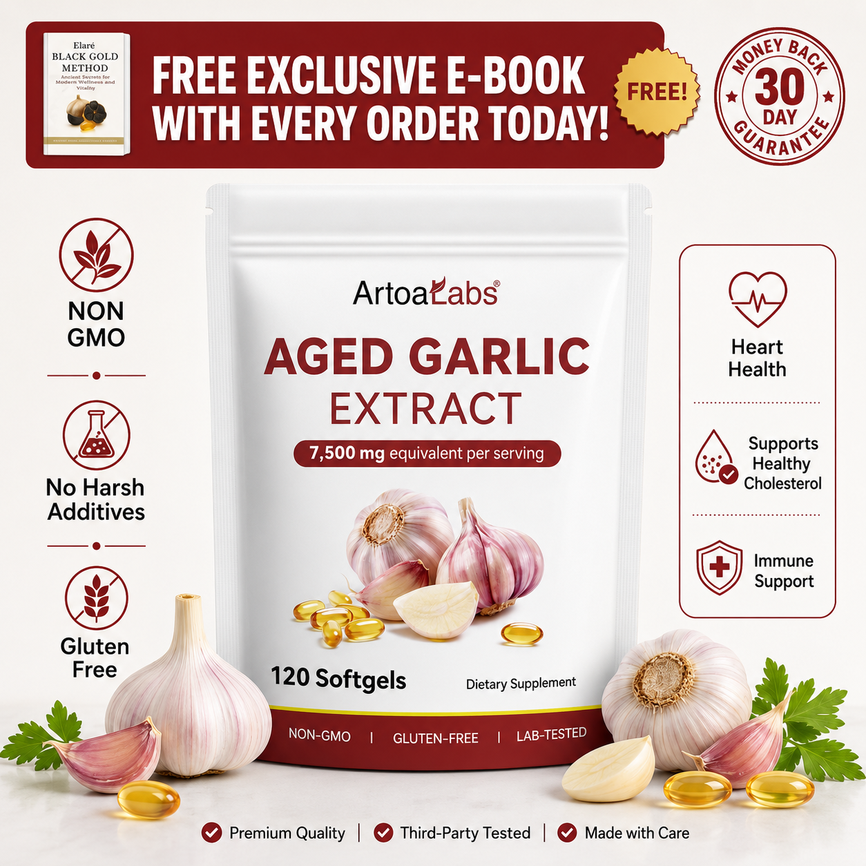 Aged Garlic Extract - 7500mg Odorless Softgels image 1