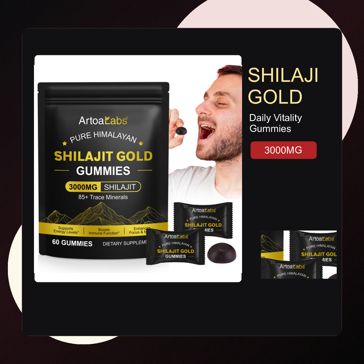 ArtoaLabs Original 3000mg Shilajit Gold Gummies image 1